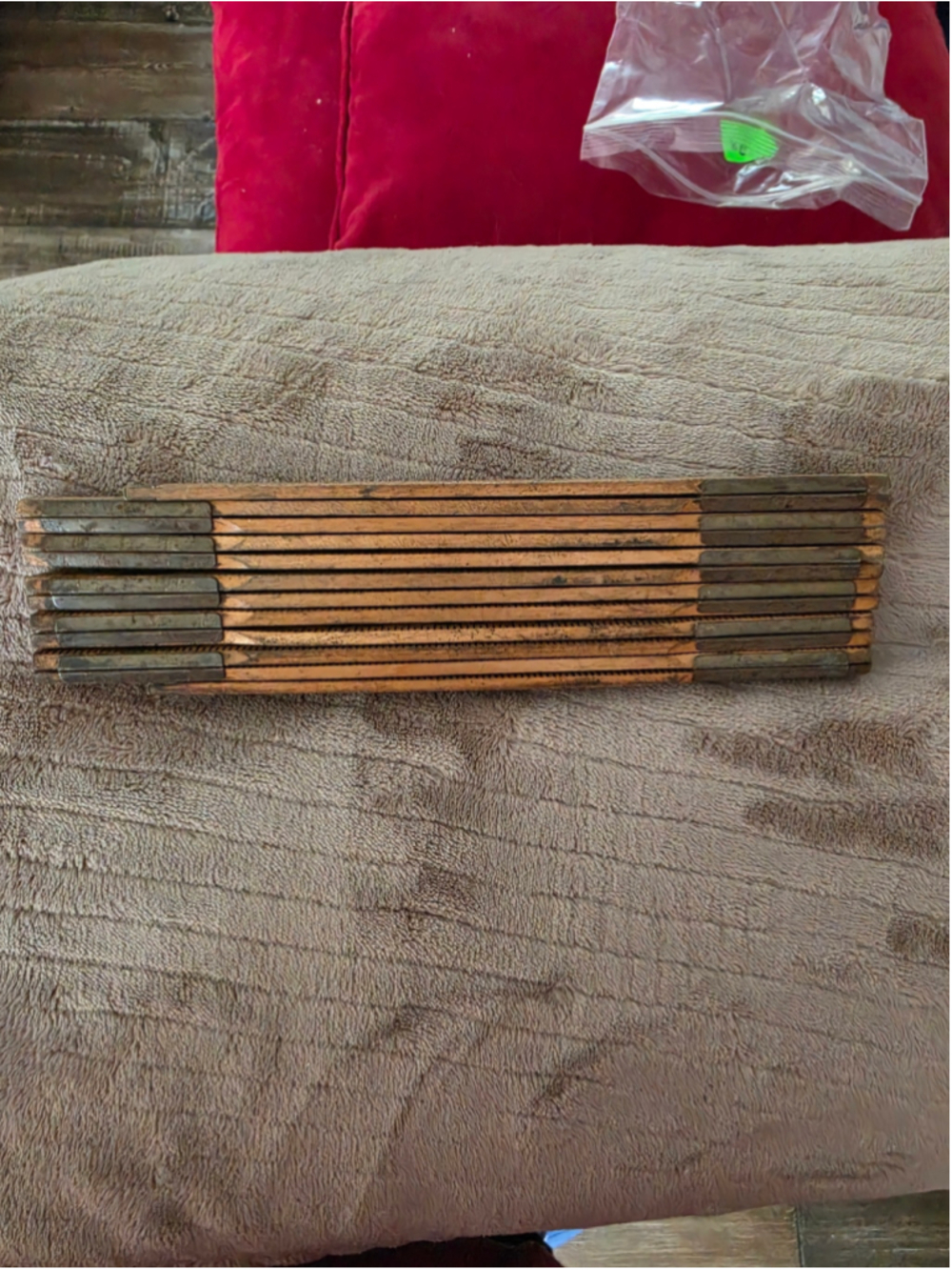 Vintage Lufkin X46 Red End 6' Wood Folding Extension Rule Brass Carpenter Tool